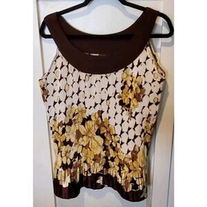 Women's White Brown Yellow Serenade New York Sleeveless Flared Blouse Size XL